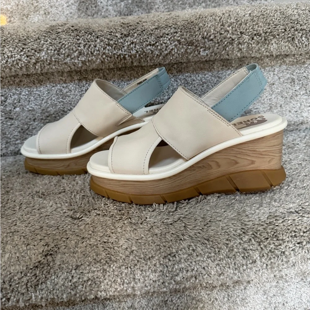 Sorel Cream and Tan Wedge Sandals - Picture 2 of 4